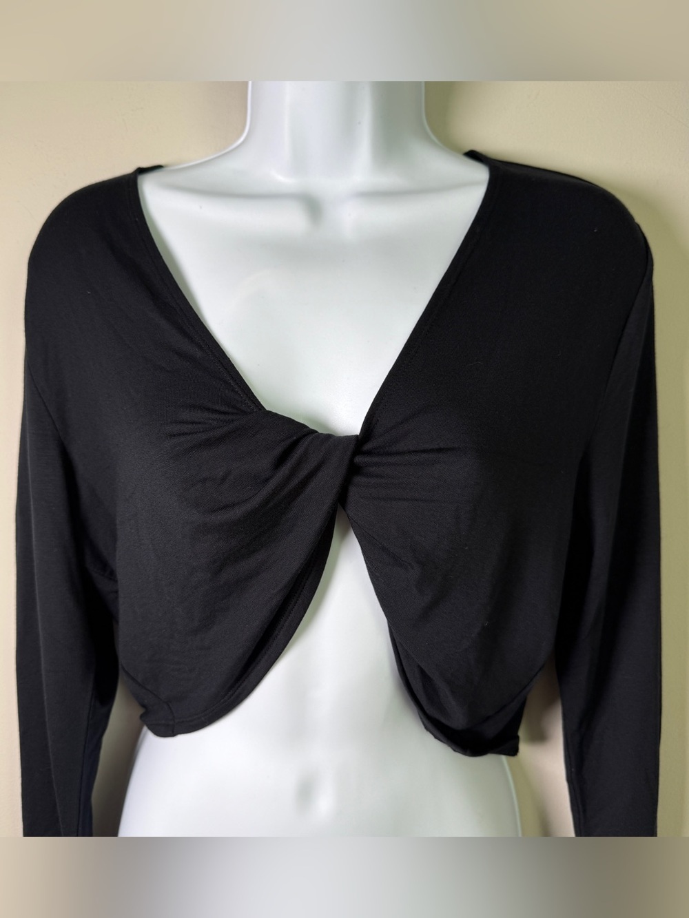 CAbi Black Twist Front Crop Bolero Long Sleeve Top M Dark Academia Quiet Luxury